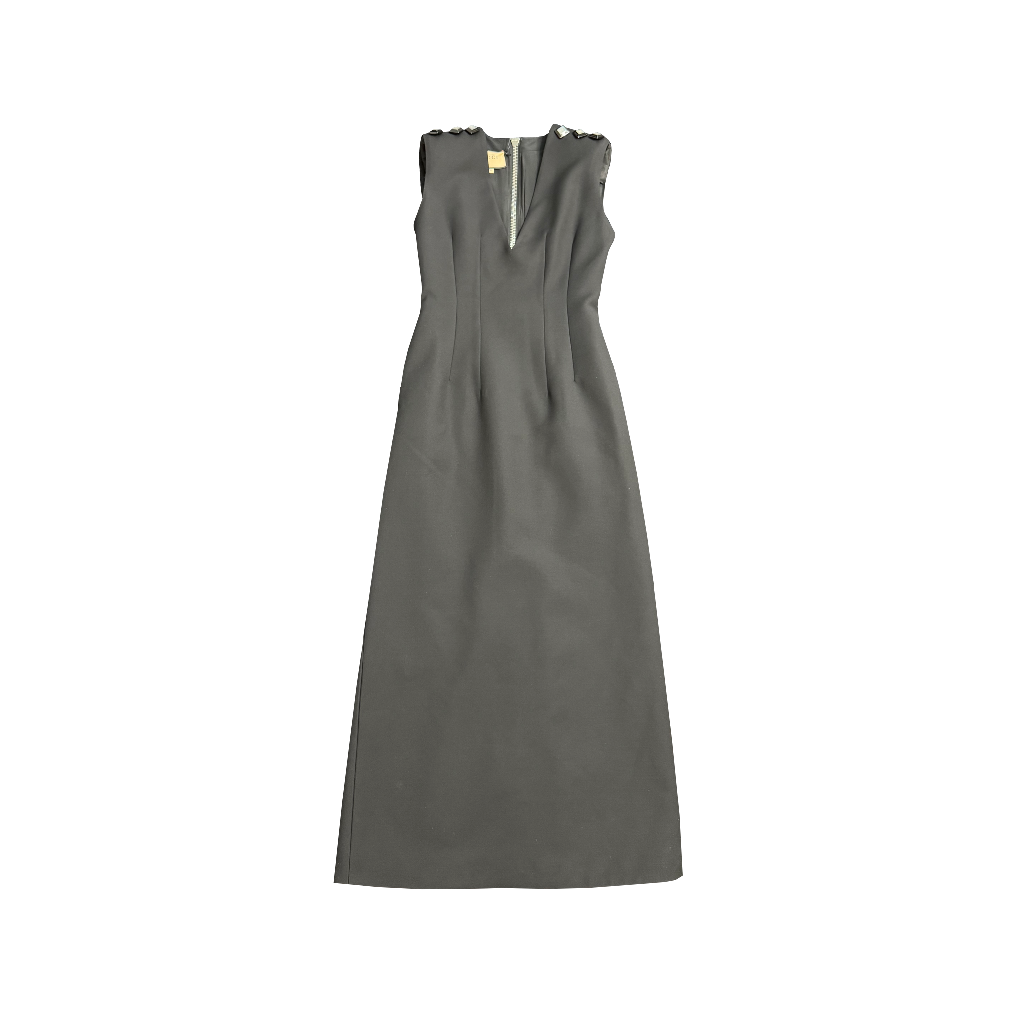 GUCCI EMBELLISHED SHOULDER MIDI DRESS
